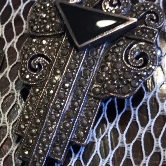 STERLING SILVER AND ONYX AND MARCASITE EARRINGS SET HANDCRAFTED - Picture 10 of 10